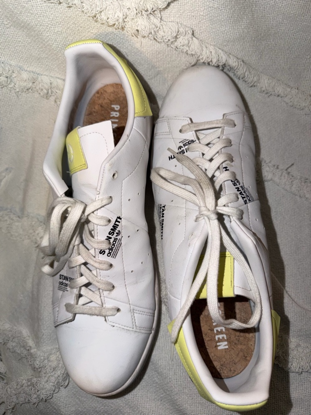 adidas White Sneakers with Yellow Heel Accents - Women's